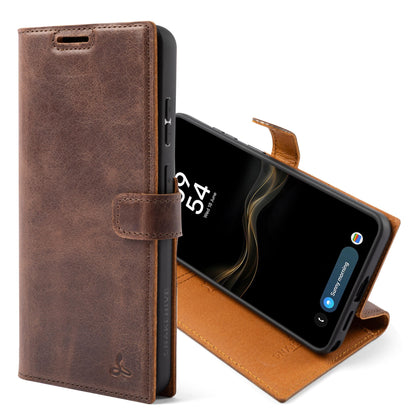 Snakehive Genuine Leather Wallet Case for Samsung Galaxy S26 Ultra – Flip Cover with Card Slots & Stand (Brown)