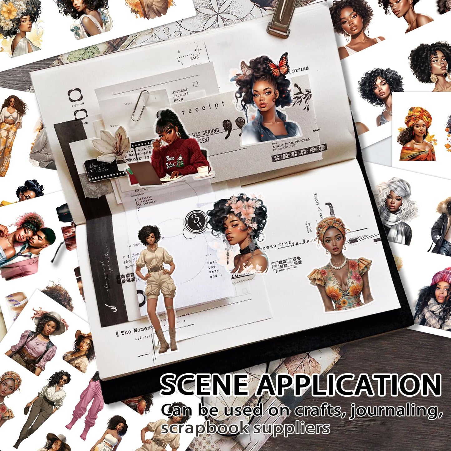 Bomichi Black Girl Sticker Book, 40 Sheets 283 Pcs Journaling Scrapbooking Stickers for Journaling Scrapbooking Bullet Journals Planners Letter Card Making Collage Art Crafts Water Bottle