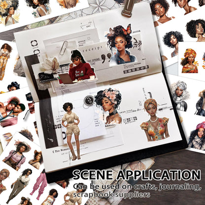 Bomichi Black Girl Sticker Book, 40 Sheets 283 Pcs Journaling Scrapbooking Stickers for Journaling Scrapbooking Bullet Journals Planners Letter Card Making Collage Art Crafts Water Bottle