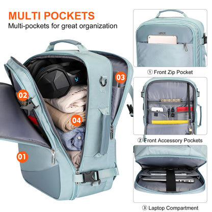 PIJUSHI Travel Backpack for Women Carry on Suitcase Backpack Flight Approved Personal Item Bag Fits 16 Inch Laptop(PE035 Blue)