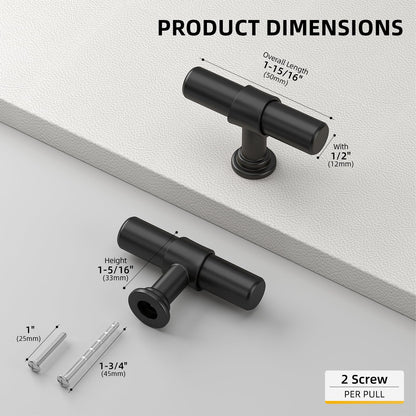 Goldenwarm 10 Pack Black Cabinet Knobs Black Kitchen Cabinet Knobs Kitchen Drawer Handles T Bar Dresser Handles Modern Pulls for Drawer, 2 Inch Overall Length