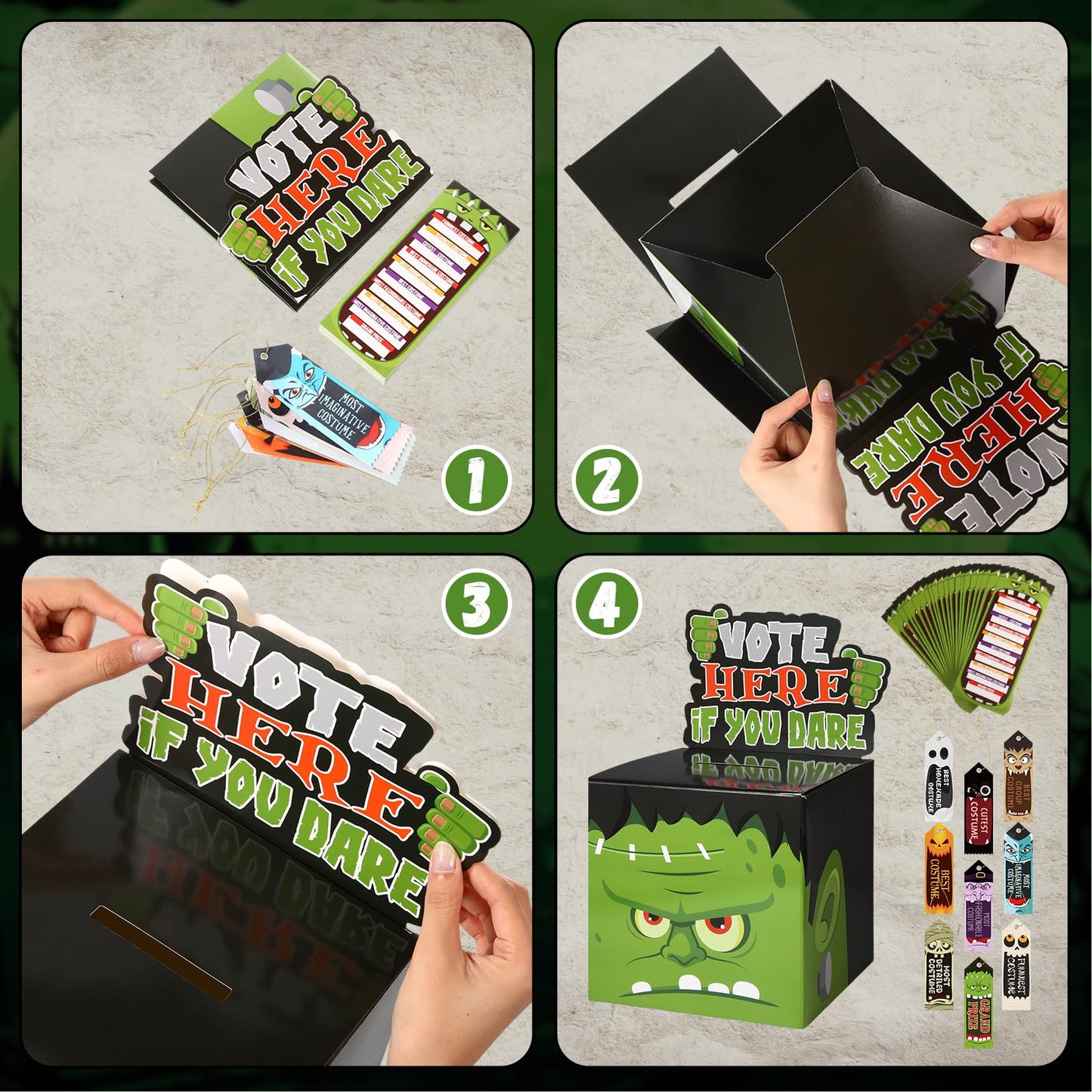 Seenelling 51 Pack Halloween Party Costume Contest Ballot Set Include Halloween Costume Contest Ballot Box, 40 Voting Ballots and 10 Award Ribbons for Cosplay Party(Monster)