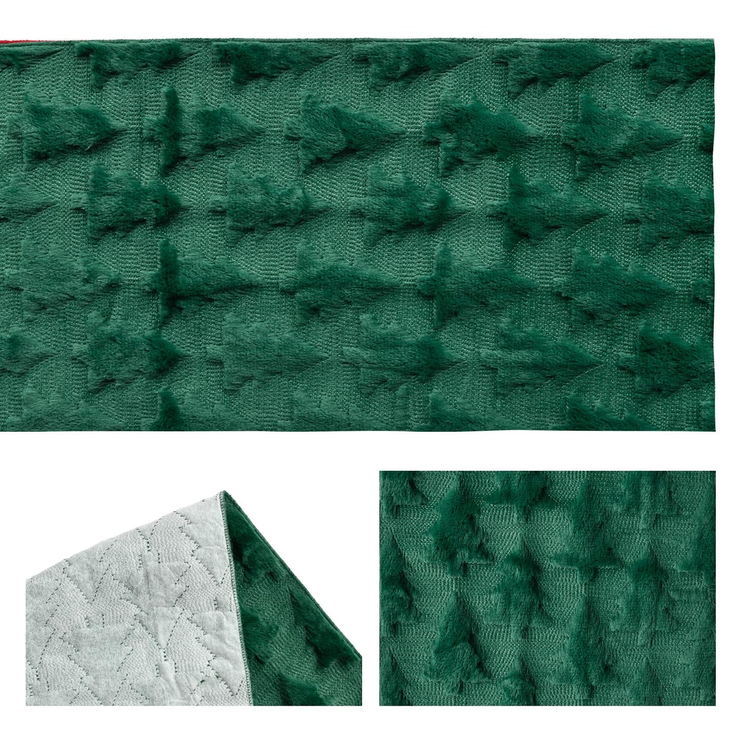 Artoid Mode Christmas Trees Green Soft Plush Faux Fur Jacquard Christmas Table Runner, Holiday Kitchen Dining Table Decoration for Home Party Decor 13x72 Inch
