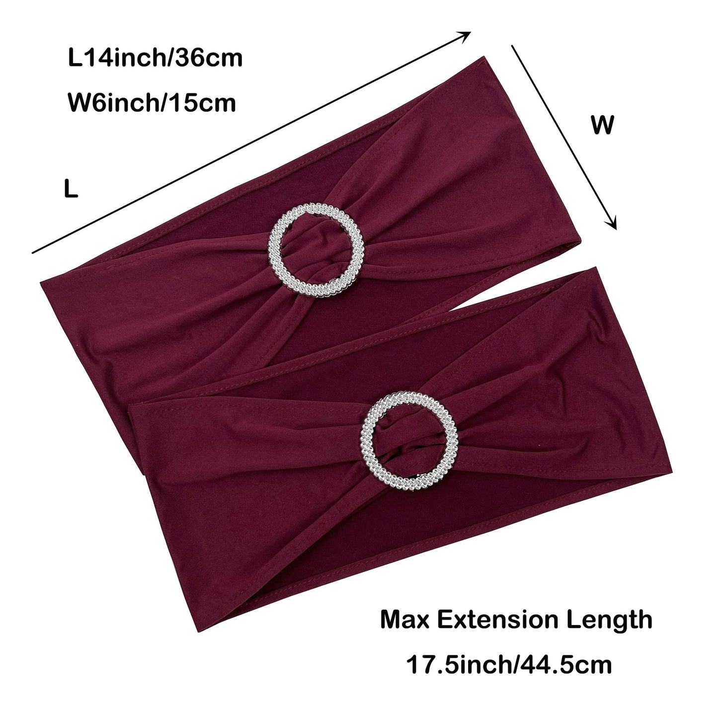 Maiangel Spandex Chair Sashes Bands, Burgundy, 50PCS