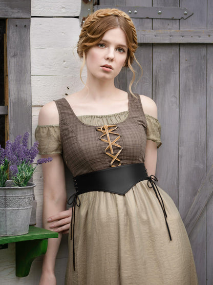 YESSA Women Renaissance Corset Belt,Medieval Leather Wide Belts for Women,Thick Cinch Obi Belt Ren Faire Accessories for Dress,Black,Medium