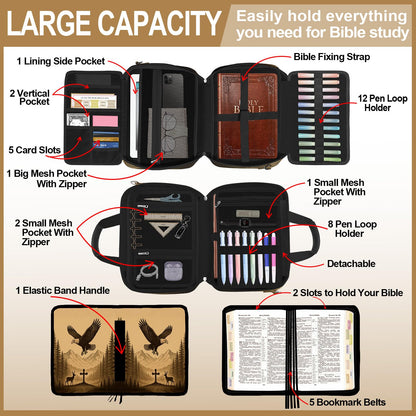 IBOVODI Eagle Large Bible Bag with Bible Cover Case for Men Women, Church Bag Book Carrying Case w/Shoulder Strap Handle Zipper Pocket, Bible Study Supplies Journaling Kit Accessories Christian Gift