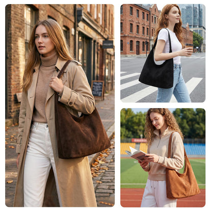 Slouchy Suede Hobo bag for Women Casual Shoulder Bag Soft Cresent Tote Purse Handbag Work Travel