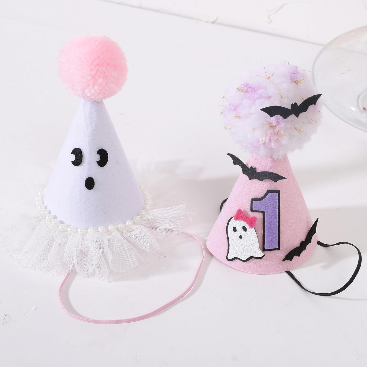 Agkvw Halloween Ghost Birthday Hat for Girls - Pink Ghost Tulle Birthday Hat, Cute Halloween Bday Decor, Spook One 1stBirthday decor, Two Spooky Bday Decoration for Girls