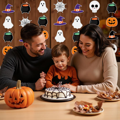 Halloween Hanging Decorations Halloween Party Banner Cute Hallowee Decor with Hallowee Witch Ghost Pattern Card Banner 8PCS Holiday Decorations, Hocus Pocus Hallowee Decorations