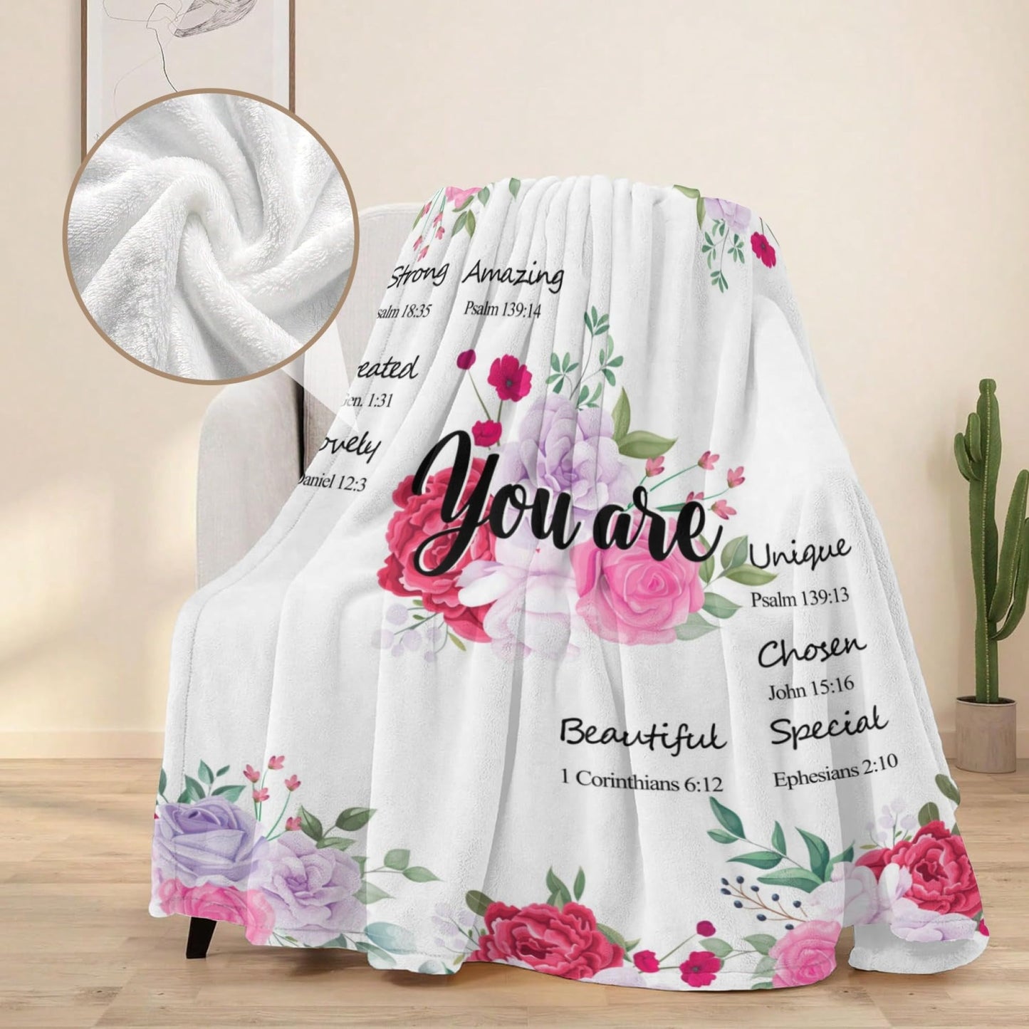 QDVXZA Christian Gifts for Women, Soft Throw Blanket with Flowers and Bible Verse, Cozy Flannel Spiritual Blanket for Couch, Inspirational Gifts for Sister, Friend, Daughter, Halloween Decor,50"x 60"