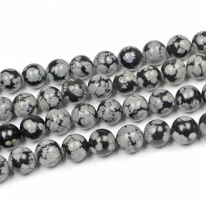 MJDCB Snowflake Obsidian Beads Round Natural Stone Beads for Jewelry Making DIY Bracelet (8mm)