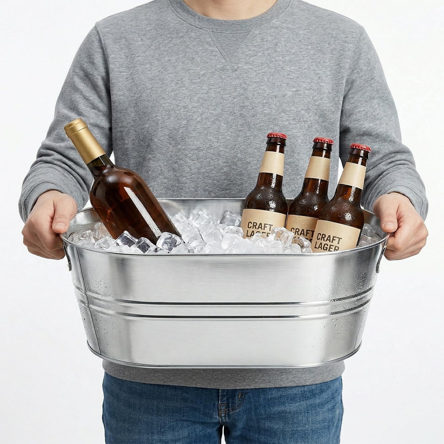 Dicunoy 2 Pack Ice Buckets Galvanized Tub, 1.2 Gallon Beverage Tubs for Parties, Metal Beer Drink Buckets with Handles, Wine Cooler Storage for Champagne Cocktails Bar Supplies