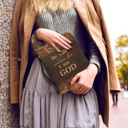 Panskyllis Be Still and Know That I am God Verses Bible Cover Case for Women Leather Book Carrying Case with Zipper and Handle Scratch Dirty Proof Church Bag Size M-2XL