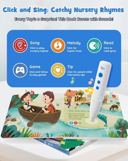 TEKFUN Nursery Rhymes Musical Books with Talking Pen, Interactive Sound Books for Toddlers 1-3, Autism Sensory Educational Toys for Kids Ages 3-6
