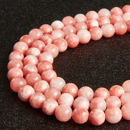 35pcs 10mm Pink White Jade Beads Natural Gemstone Beads Round Loose Beads for Jewelry Making