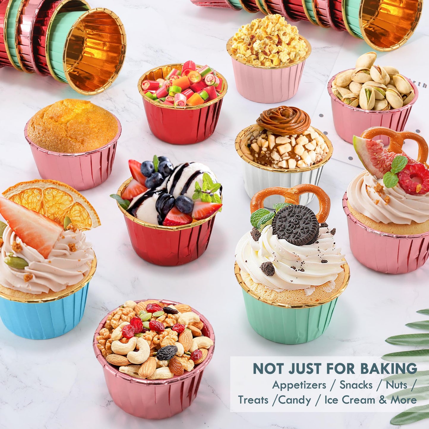 TRUSBER Red and Gold Foil Cupcake Liners,100 pcs Disposable Muffin Liners 3.5 Oz Wrappers for Baking, Metallic Muffin Paper Cases Baking Cups Valentines Day, Mother's Day Cupcake Liners