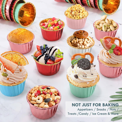 TRUSBER Red and Gold Foil Cupcake Liners,100 pcs Disposable Muffin Liners 3.5 Oz Wrappers for Baking, Metallic Muffin Paper Cases Baking Cups Valentines Day, Mother's Day Cupcake Liners