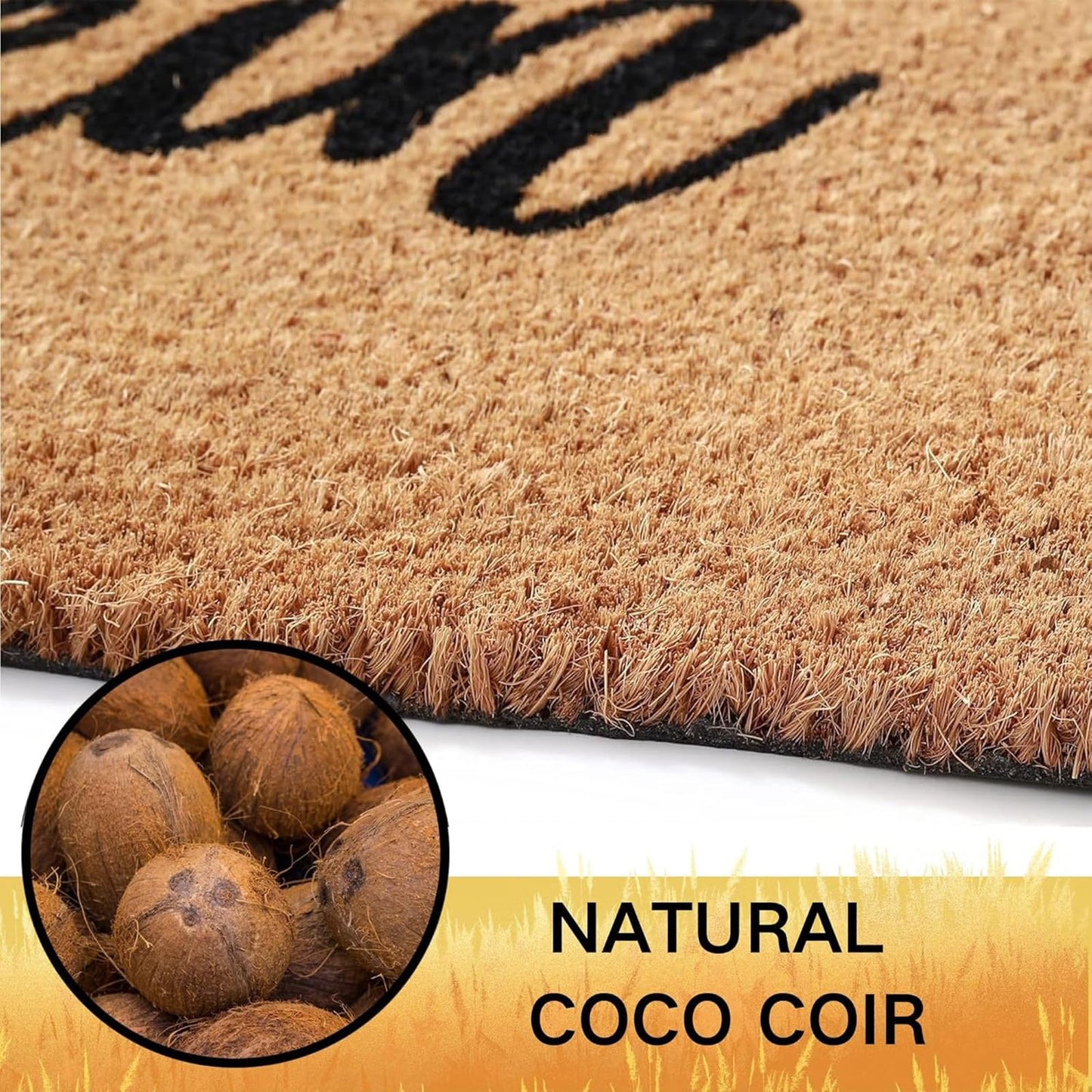Fall Decor Door Mat Combo Set, Hello Pumpkin Coco Coir Welcome Doormat + 28" x 43" Mocha and White Plaid Rug, Autumn Thanksgiving Front Porch Entryway Decor Floor Mats