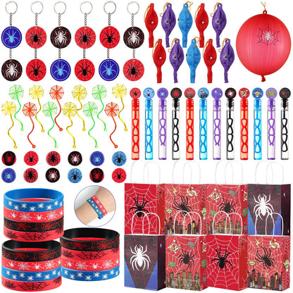 Vanblue 84Pcs Spider Party Favors Hero Theme Birthday Party Decorations Supplies for Kids,Gift Bag,Button Pins,Keychains Goodie Bag Stuffers,Classroom Rewards Gifts,Pinata Stuffers for Boys Movie Fans
