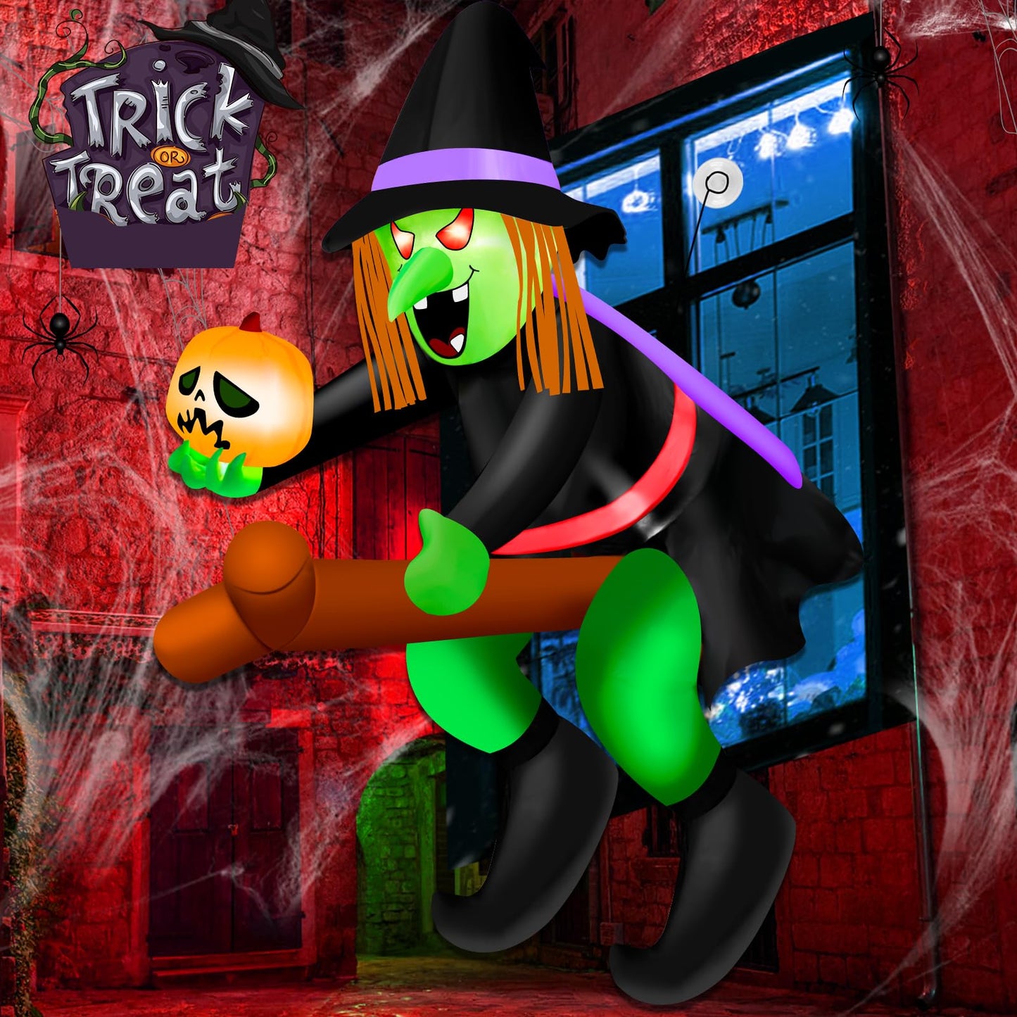 Mukum 4 Ft Halloween Blow Ups Inflatable Witch Pumpkin Design Halloween Window Decorations with Built-in Super Bright LED Light for Haunted Houses, Parties