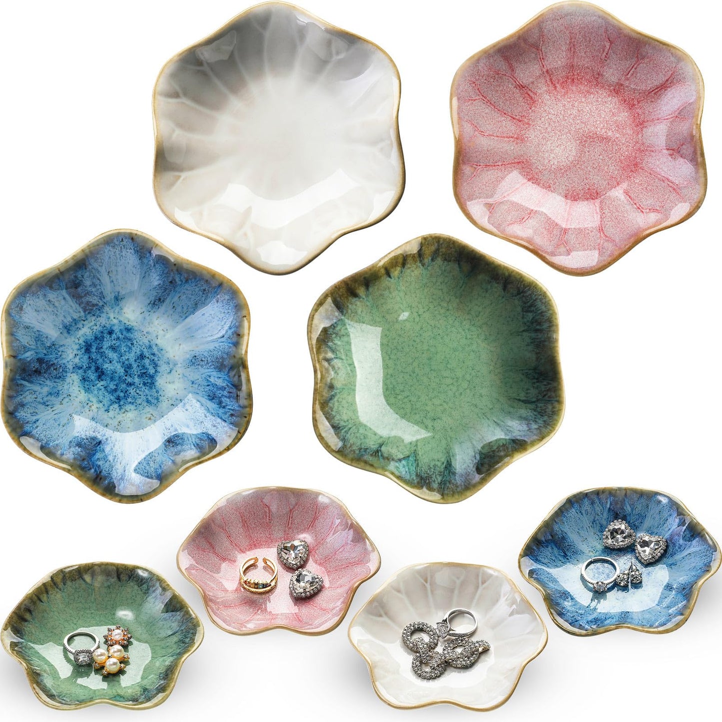 LOYIM 4 Pack Small Jewelry Dish Ceramic Trinket Holder Dish Tray for Rings Earrings Necklaces Bracelets 4.3 x 3.9 Inch Key Bowl Women's Birthday Mother's Day Wedding Gift