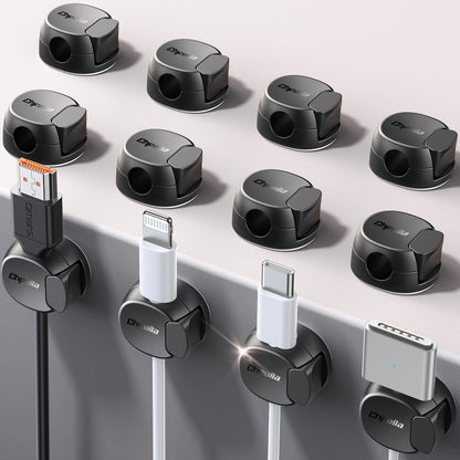 12Pack Cord Organizer [Dual Spring & Clasp, Max Secure] Cable Clips - Chfeila Cord Holder, Desk Cable Management, Adhesive Phone Charging Wire Holder for Nightstand/Car/Wall, Office Accessory - Black