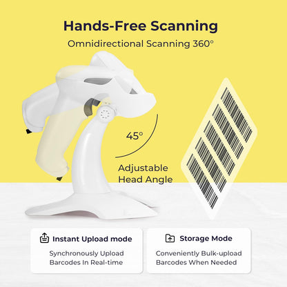 Volcora Wireless Bluetooth Barcode Scanner, QR Code Scanner, USB Portable Handheld Scanners w/Stand Connect w/Tablet/Phone/PC, 1D & 2D Inventory Scanner, Symbol Barcode Scanner for Retail & Warehouse