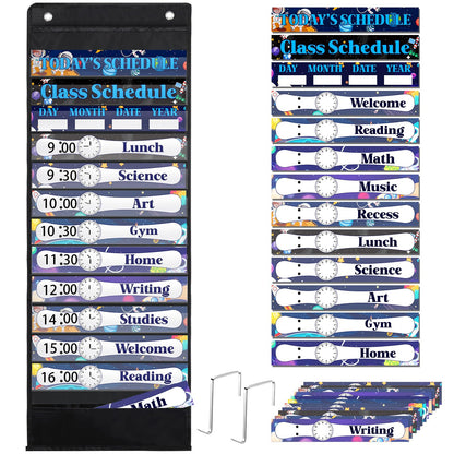 Sunnymove Daily Schedule Pocket Chart For Classroom Decor With 13+1 Pockets And 42 Designed Schedule Cards, Teacher Supplies For Preschool Classroom Home Office Back To School Decorations(Starry sky)