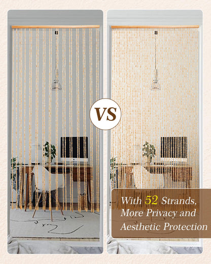 Ezcasch 52 Strands 35.4" x 79" Bamboo and Wood Beaded Curtain for Doorway Handmade Natural Doorway Beads Bohemian Bamboo and Wooden Room Devider Hanging Boho Beaded Curtain,Beige