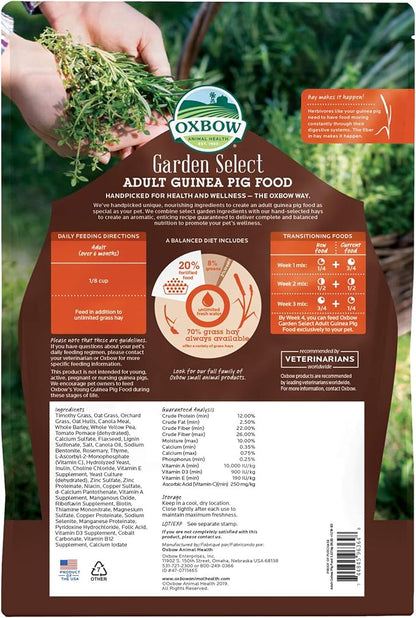 Oxbow Garden Select Guinea Pig Food,Adult,Made Timothy Hay for Guinea Pig,Pet Food Pellets with Vitamin C,Non-GMO,Small Animal Pet Products,Made in USA,High Fiber,8 lb. Bag,(Pack of 2)
