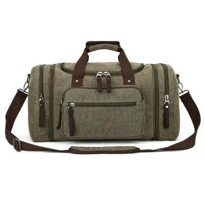 Travel bag large capacity men's luggage bag, expandable canvas leather 55 liters large capacity weekend hiking waterproof(green)