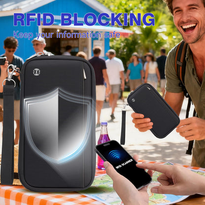 WALNEW Passport Holder Travel Family for 10, RFID-Blocking Wallet and Document Organizer Passports with Zipper, for Cards, Boarding Passes, Money, Tickets, Travel Essentials, Black