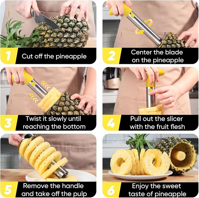 Pineapple Corer, [Upgraded, Reinforced, Thicker Blade] Newness Premium Pineapple Corer Remover, Stainless Steel Pineapple Core Remover Kitchen Tool with Sharp Blade for Diced Fruit Rings, Yellow