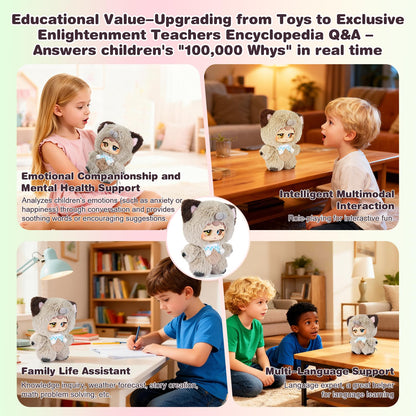 𝐀𝐈-𝐩𝐨𝐰𝐞𝐫𝐞𝐝 Plush Interactive Toy with Multiple Languages Switchable, Mini Communicatible Companion Bauble, Creative Simulated Rechargeable Doll Plaything for Kids Children Ages 3+ (8" High)