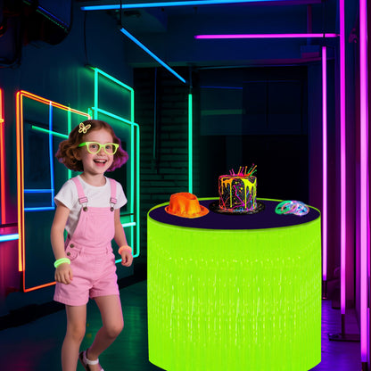 Glow in the Dark Party Supplies - 6Pack Neon Tinsel Fringe Table Skirts Party Decoration， 31.5"x118" UV Reactive & Fluorescent Neon Streamers for Birthday, Rave, Blacklight & Glow Event