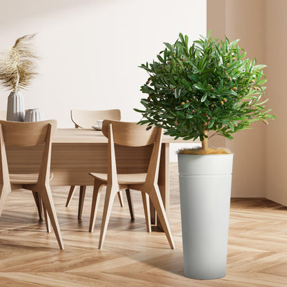 KOL 28" White Metal Planter Set, Galvanized Steel Plant Pots for Indoor Outdoor Decor with Artificial Olive Tree & Fiddle Leaf Fig, Faux Plants with Natural Coconut Fiber (Total Height 4.2FT)