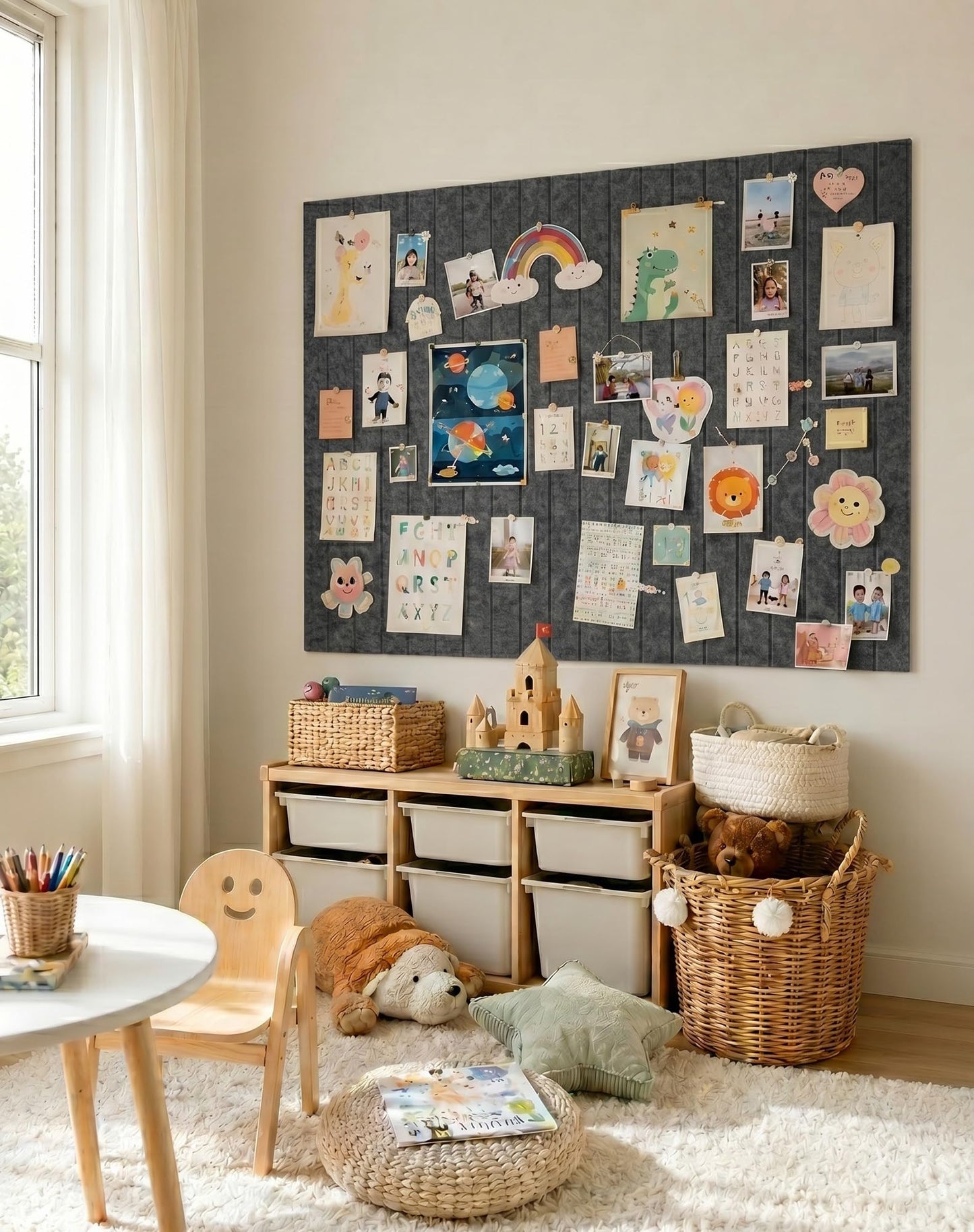 Aothia 12-Pack Felt Bulletin Board Tiles - 48x36 Modular Pin Board for Walls, 0.2" Thick Cork Board Alternative for Office & Classroom, 70 Adhesive Tabs & 40 Pushpins Included (Charcoal Gray)
