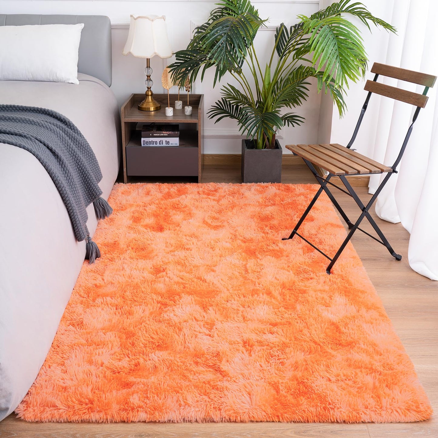 Goideal Fluffy Rug for Bedroom Living Room, 4x6 Orange Area Rugs, Faux Fur Shag Modern Carpet Ultra Soft Girls Boys Room Home Decor, Tie-Dyed