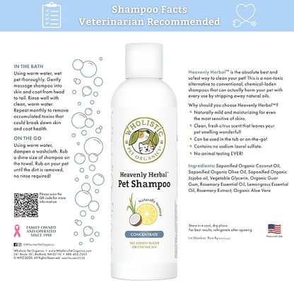 Wholistic Pet Organics Pet Shampoo Concentrate: USDA Organic Cat and Dog Shampoo for Sensitive Skin and Coat Support - Mild and Non-Irritating, Natural, Non-Toxic, Sulfate-Free, & Cruelty-Free - 8 Oz