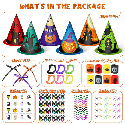 234 PCS Halloween Party Favors for Kids,24 Pack Witch Hat Shaped Goodie bag Stuffers with Non-Candy Trick Or Treat Toys Bulk,Goodie Bags Basket Stuffers,Classroom Favors Gifts for Boys Girls