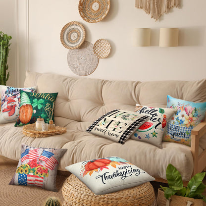 Newwiee 12 Sets Holiday Pillow Covers 18 x 18 Inch Easter Spring Seasonal Throw Pillow Covers Square Canvas Pillowcase for Spring Summer Home Office Farmhouse Bench Couch Holiday Sofa Decor(Classic)