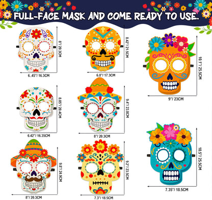 80UncleKimby 8PCS Dia De Los Muertos Masks - Halloween Felt Sugar Skull Crafts, Day of The Dead Costume Accessories Decorations Classroom Activities Party Favors
