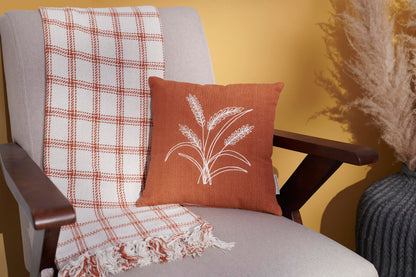 Primitives by Kathy Decorative Throw Pillow, Removable Zipper Cover, 16x16 Orange Pillow wth Harvest Wheat Stalk Design, Textured Chain Stitching, Seasonal Fall Accent for Home Office Dorm Gifting