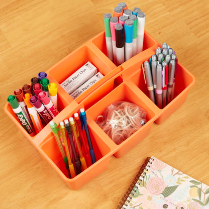 ECR4Kids 6-Compartment Large Plastic Caddy, Multipurpose Organization, Primary, 6-Pack