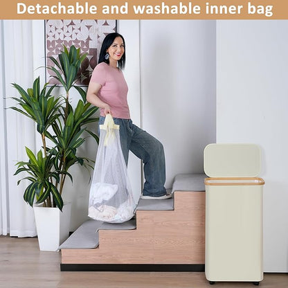 Laundry Hamper with Wheels,75L Laundry Basket with lid Rolling Clothes Basket Foldable Dirty Clothes Hamper on wheels with Bamboo Frame and Bag for Bedroom, Dorm, Laundry Room,Black(20 Gal)
