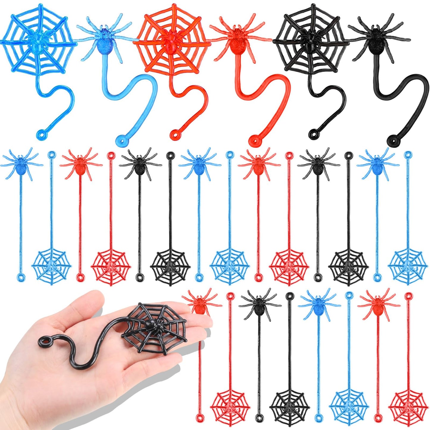 Vertintong 100 Pcs Sticky Spider Web Party Favors Bulk for Kids, 7.8 Inch Cobweb Hand Toys Halloween Birthday Spider Party Favors, End of The Year Gifts Classroom Prizes Goodie Bag Stuffers Pinata