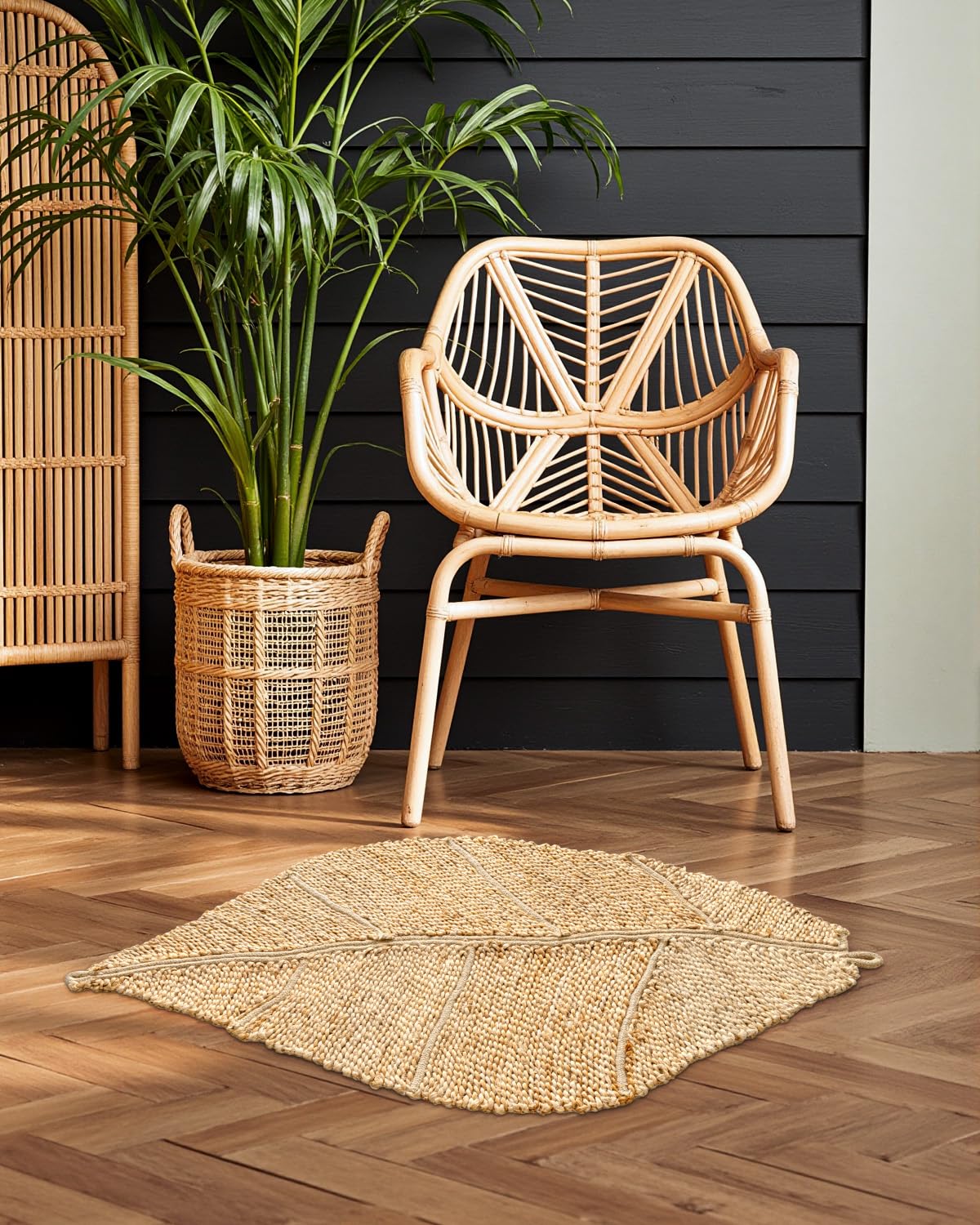 DEXI Jute Door Mat Inside Entryway Braided Woven, 36x24 Front Entrance Doormat Inside Leaf Shaped, Welcome Natural Fiber Entry Mats Farmhouse Home Decor, Beige