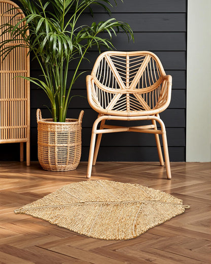 DEXI Jute Door Mat Inside Entryway Braided Woven, 36x24 Front Entrance Doormat Inside Leaf Shaped, Welcome Natural Fiber Entry Mats Farmhouse Home Decor, Beige