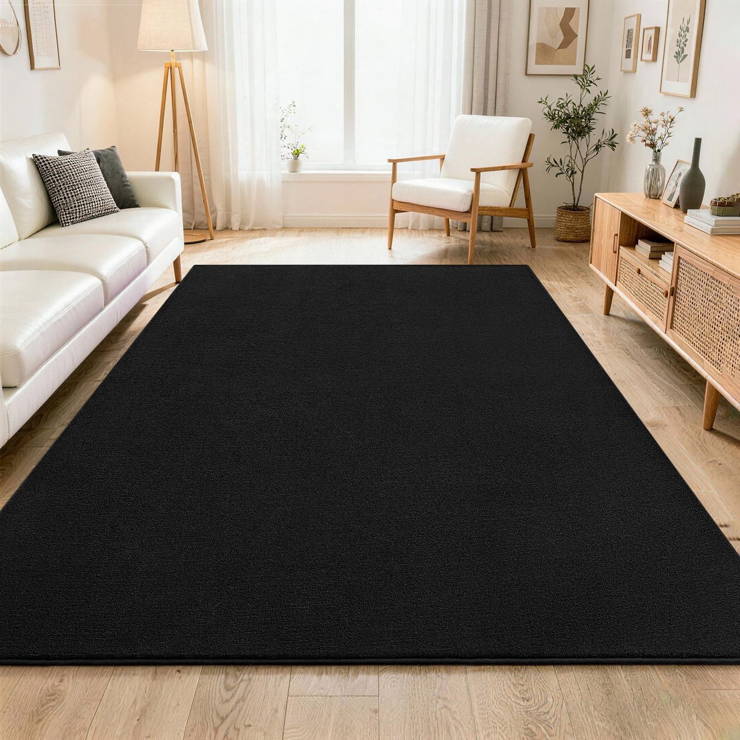 ISEAU 4x6 Rug for Bedroom, Soft Memory Foam Carpet with Upgraded Non-Slip Silicone-Grip Bottom, Fluffy Shaggy Machine Washable Rugs for Living Room Kids Boys Girls Dorm Nursery Office Playroom, Black
