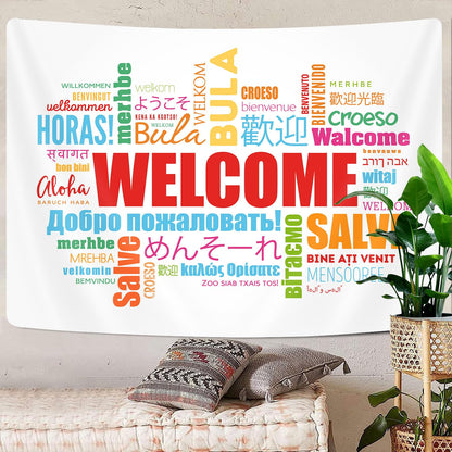 GOAOK Welcome Word in Different Languages Tapestry, Colourful Languages Multilingual Classroom Decor Aesthetic Tapestry Wall Hanging for Student Kids Decor Living Room Bedroom Dorm Playroom 60X40 In